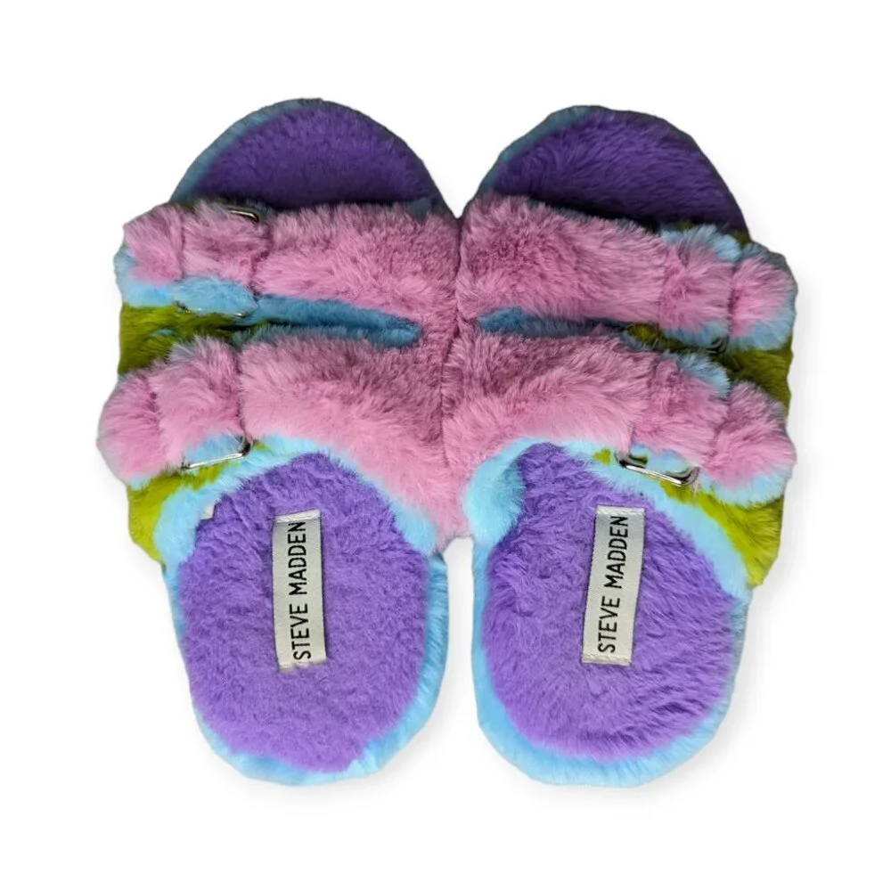 Steve Madden Kids Jaround Multi Colored Double Buckle Plush Slipper Size Small